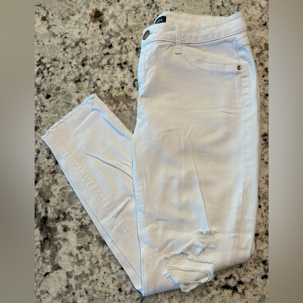 Distressed White Denim